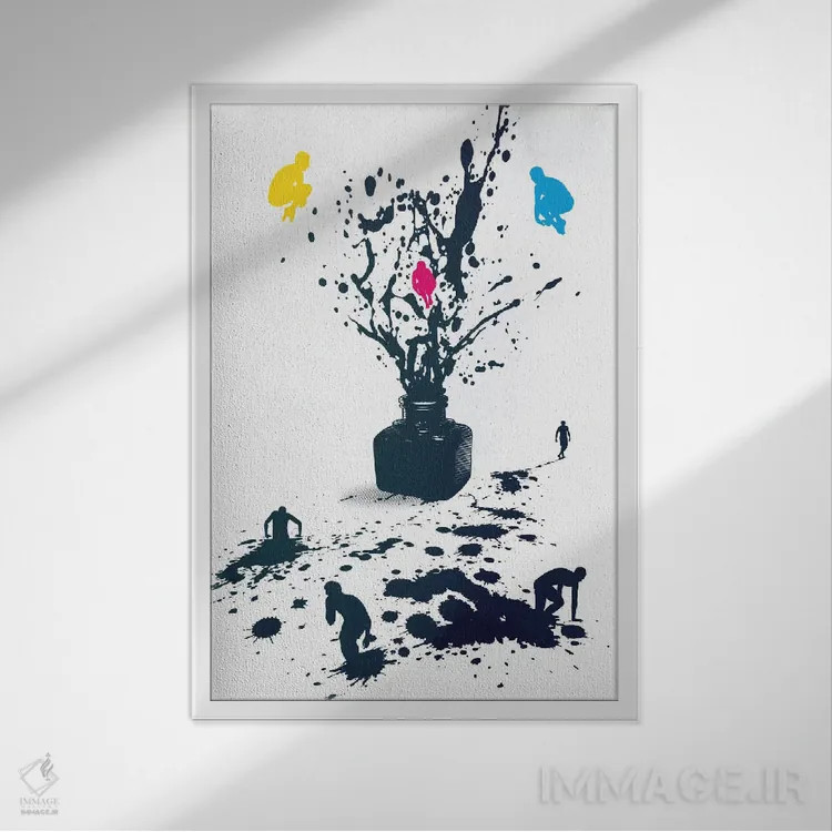 تابلو دکوراتیو خالکوبی شده اثر راب دابی - نمای قابدار سفید