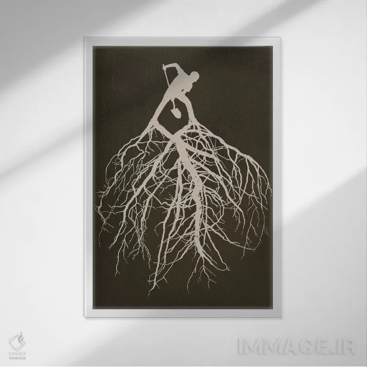 تابلو دکوراتیو ریشه های خود را بشناس اثر راب دابی - نمای قابدار سفید