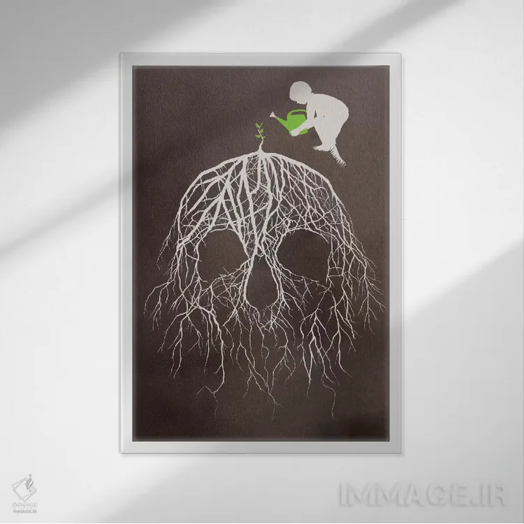 تابلو دکوراتیو دانه بد اثر راب دابی - نمای قابدار سفید