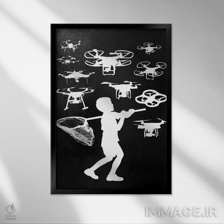 تابلو دکوراتیو تور ایمنی اثر راب دابی - نمای قابدار مشکی