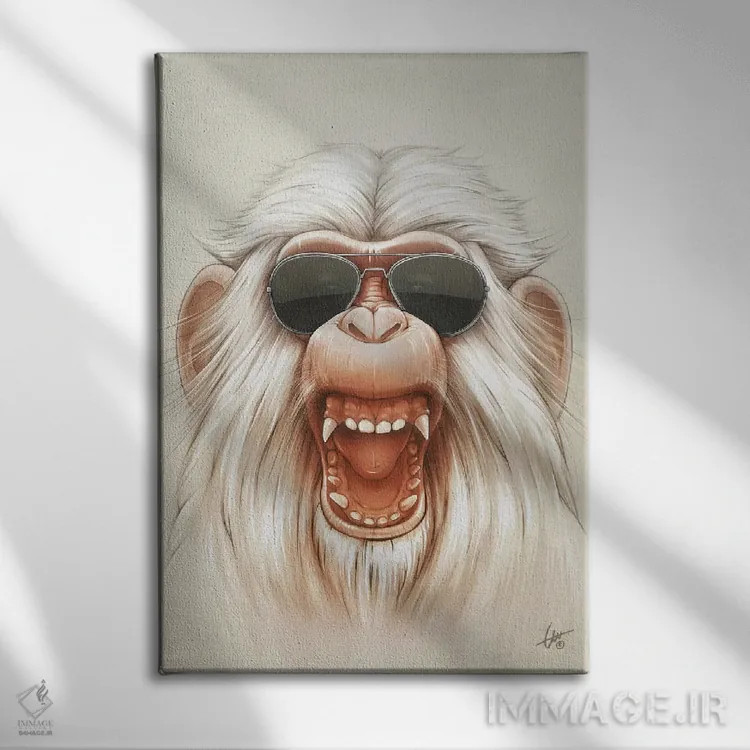 تابلو دکوراتیو میمون سفید خشمگین اثر دکتر لوکاس برژاک - نمای روبهرو روی دیوار
