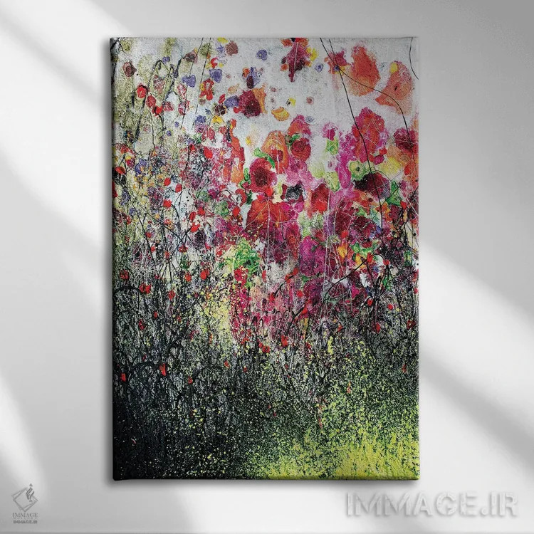تابلو انتزاعی شقایق ها و تابستان اثر دوناتلا مارائونی - نمای روبهرو روی دیوار