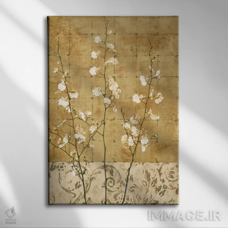 تابلو دکوراتیو شکوفه های طلایی II اثر کریس دونوان - نمای روبهرو روی دیوار