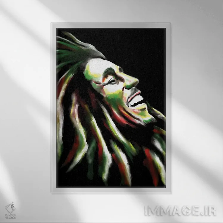 تابلو دکوراتیو باب مارلی اثر هنر اندرو - نمای قابدار سفید