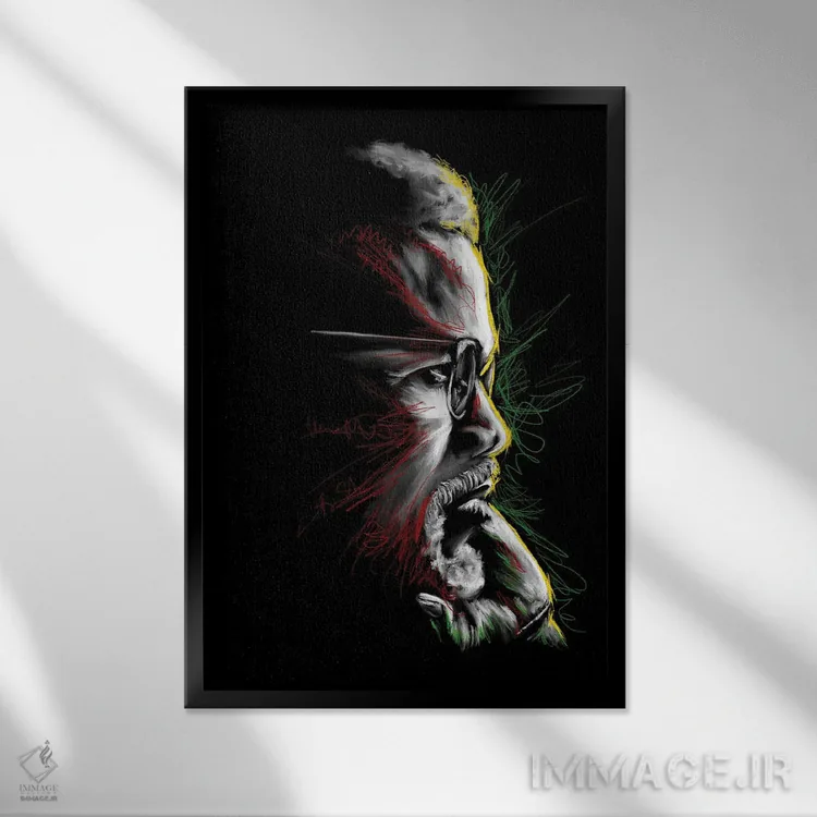 تابلو دکوراتیو اندیشه های مالکوم ایکس اثر هنر اندرو - نمای قابدار مشکی