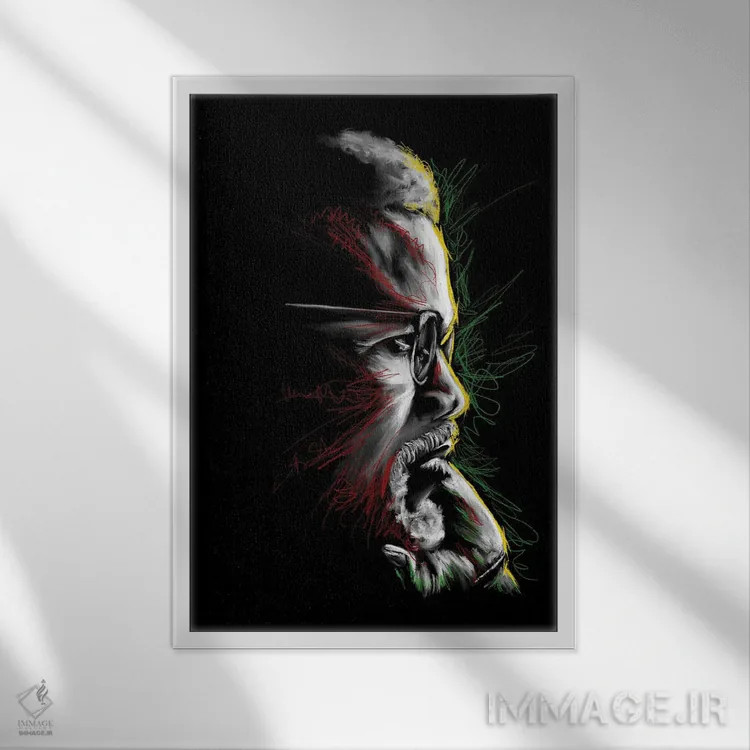 تابلو دکوراتیو اندیشه های مالکوم ایکس اثر هنر اندرو - نمای قابدار سفید