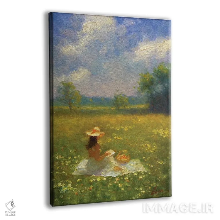 تابلو دکوراتیو دخترک در چمنزار تابستانی اثر دمیتری اولین - نمای پرسپکتیو محصول