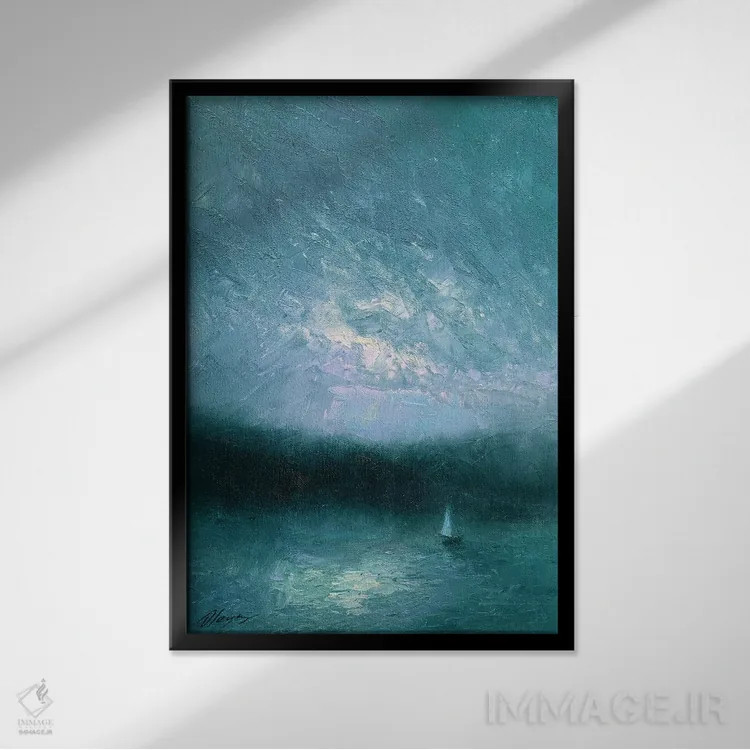 تابلو دکوراتیو جزیره مه آلود اثر دمیتری اولین - نمای قابدار مشکی