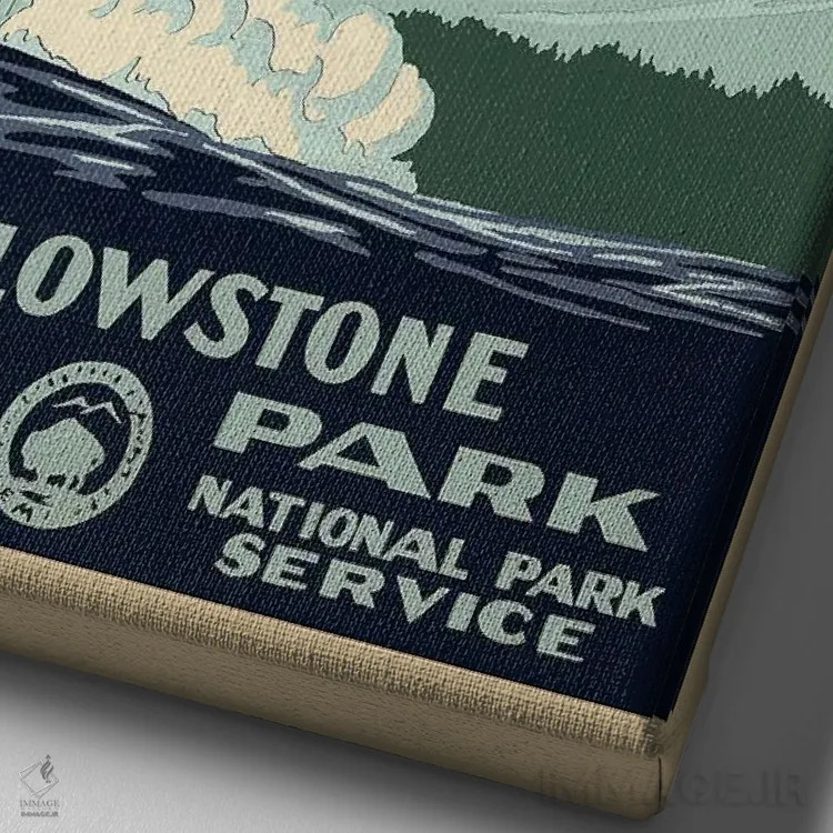 تابلو دکوراتیو پارک ملی یلواستون، حدود ۱۹۳۸ اثر C. دان پاول - نمای نزدیک بافت بوم