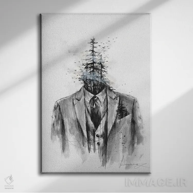 تابلو دکوراتیو کت وشلوار اثر دوریانا پوپا - نمای روبهرو روی دیوار