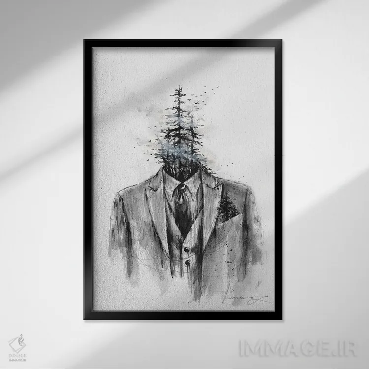 تابلو دکوراتیو کت وشلوار اثر دوریانا پوپا - نمای قابدار مشکی