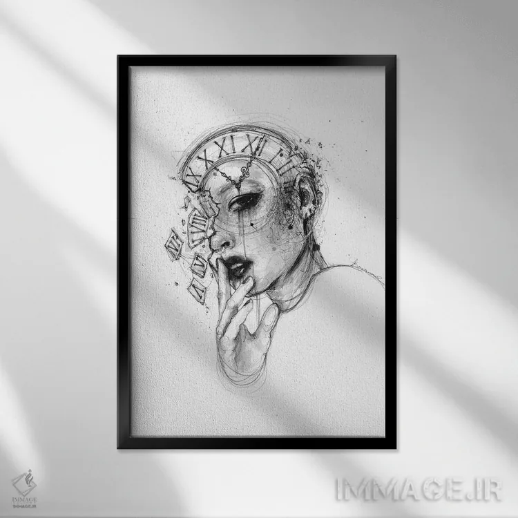 تابلو دکوراتیو ساعت اثر دوریانا پوپا - نمای قابدار مشکی