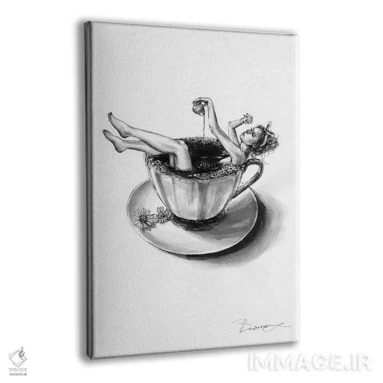 تابلو دکوراتیو عاشق قهوه اثر دوریانا پوپا - نمای پرسپکتیو محصول