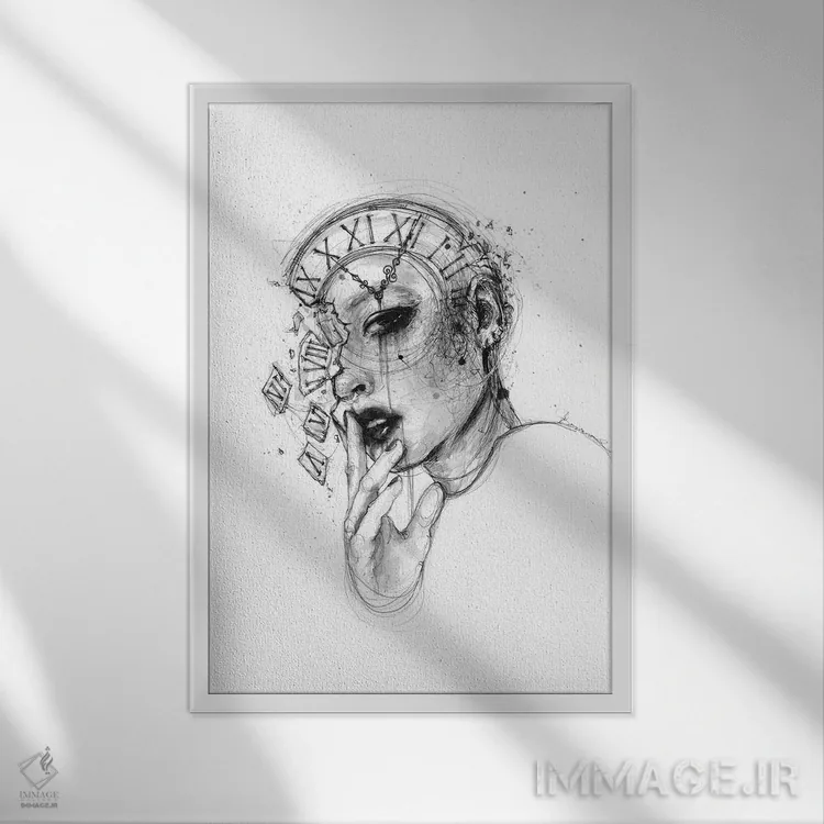 تابلو دکوراتیو ساعت اثر دوریانا پوپا - نمای قابدار سفید