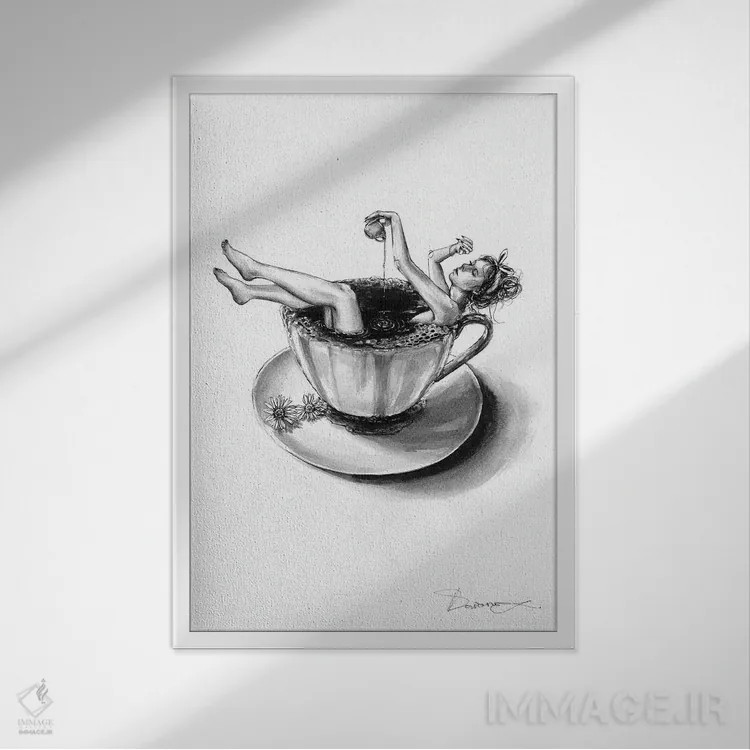 تابلو دکوراتیو عاشق قهوه اثر دوریانا پوپا - نمای قابدار سفید