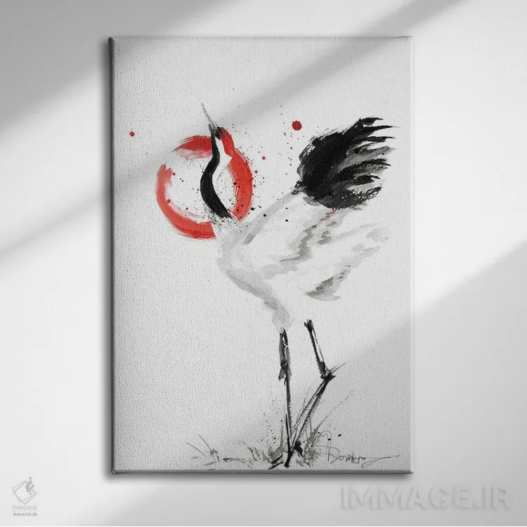 تابلو دکوراتیو درنای ژاپنی اثر دوریانا پوپا - نمای روبهرو روی دیوار