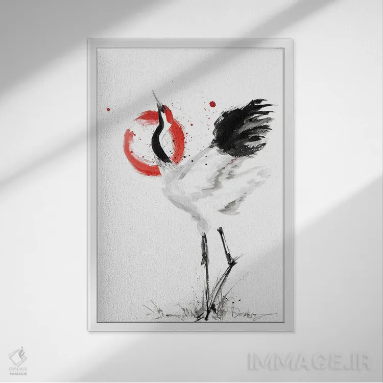 تابلو دکوراتیو درنای ژاپنی اثر دوریانا پوپا - نمای قابدار سفید