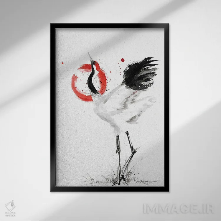 تابلو دکوراتیو درنای ژاپنی اثر دوریانا پوپا - نمای قابدار مشکی