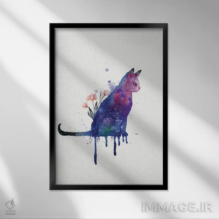 تابلو دکوراتیو کهکشان گربه ها اثر دوریانا پوپا - نمای قابدار مشکی