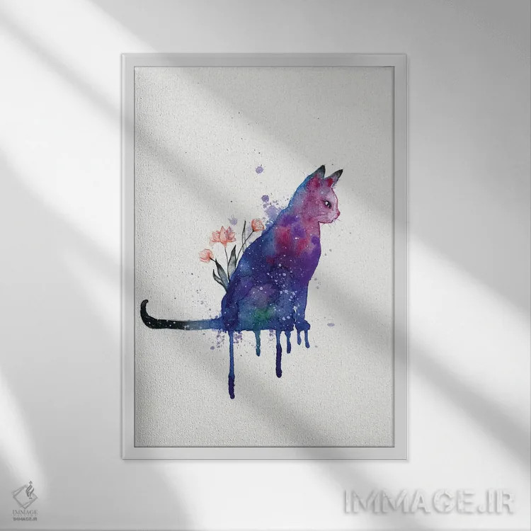 تابلو دکوراتیو کهکشان گربه ها اثر دوریانا پوپا - نمای قابدار سفید