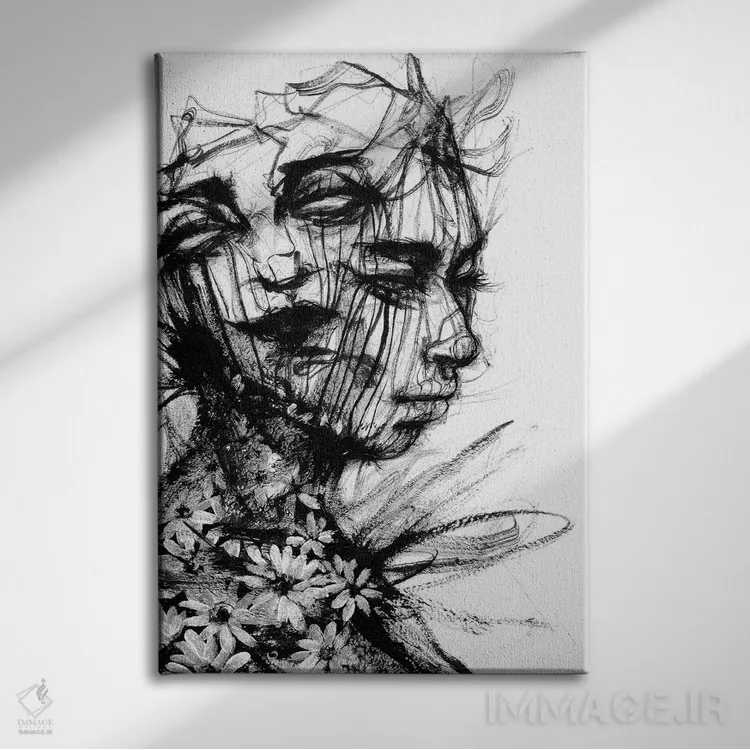 تابلو دکوراتیو چهره ها اثر دوریانا پوپا - نمای روبهرو روی دیوار