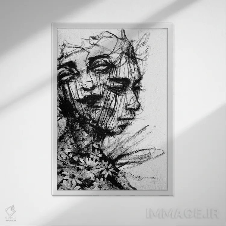 تابلو دکوراتیو چهره ها اثر دوریانا پوپا - نمای قابدار سفید