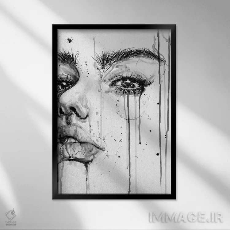 تابلو دکوراتیو دختر و باران اثر دوریانا پوپا - نمای قابدار مشکی