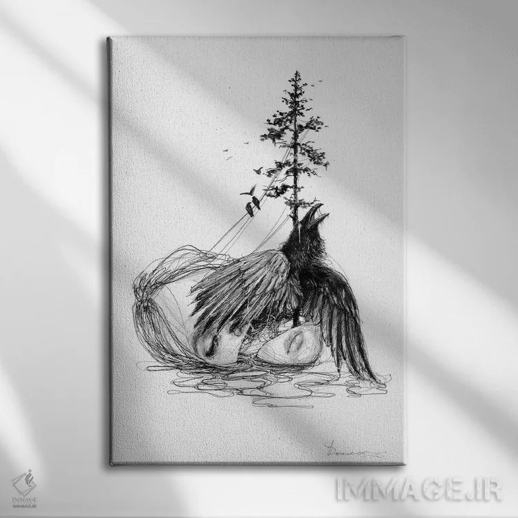 تابلو دکوراتیو کلاغ سیاه اثر دوریانا پوپا - نمای روبهرو روی دیوار