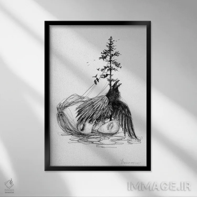 تابلو دکوراتیو کلاغ سیاه اثر دوریانا پوپا - نمای قابدار مشکی