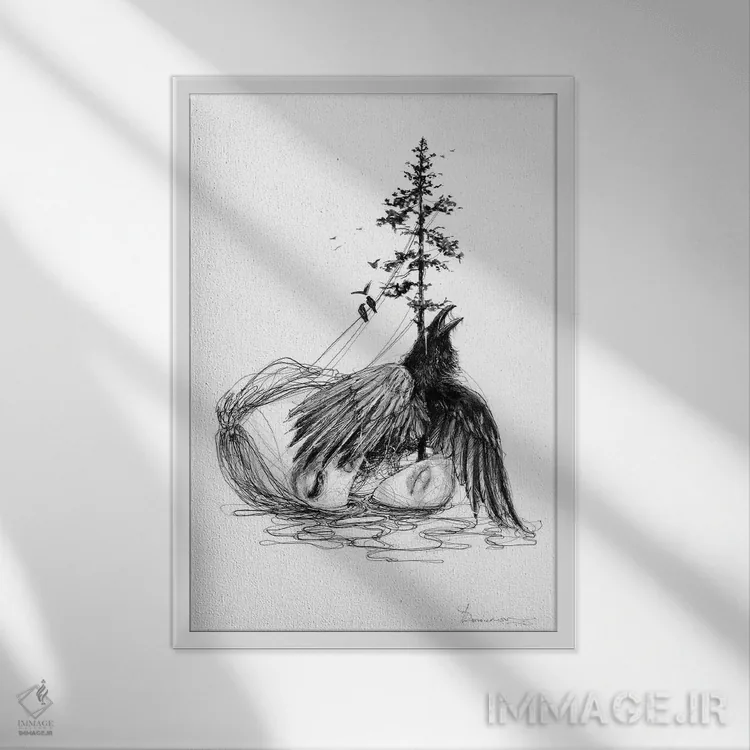 تابلو دکوراتیو کلاغ سیاه اثر دوریانا پوپا - نمای قابدار سفید