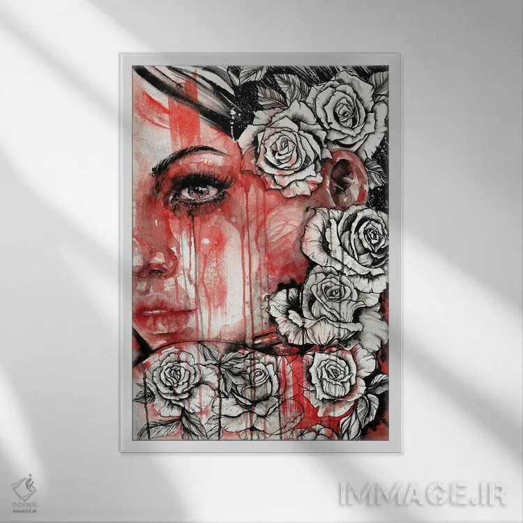 تابلو دکوراتیو گل رز اثر دوریانا پوپا - نمای قابدار سفید