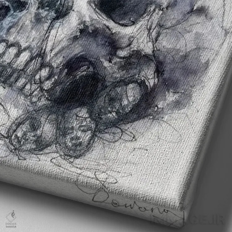 تابلو دکوراتیو جمجمه و درختان اثر دوریانا پوپا - نمای نزدیک بافت بوم