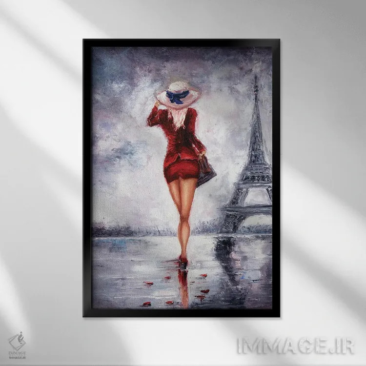 تابلو دکوراتیو زن در پاریس اثر بورو جینت - نمای قابدار مشکی