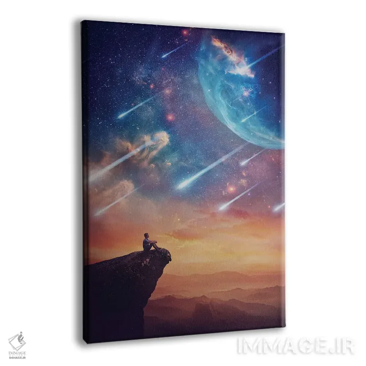 تابلو دکوراتیو فردی تنها بر فراز صخره که پدیده زیبای فضایی را تماشا می کند اثر سایکوشدو - نمای پرسپکتیو محصول