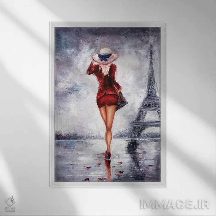 تابلو دکوراتیو زن در پاریس اثر بورو جینت - نمای قابدار سفید