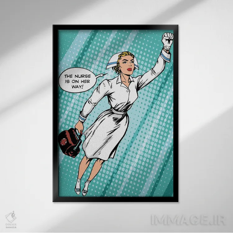 تابلو دکوراتیو پرستار ابرقهرمان به سوی نجات پرواز می کند اثر دپوزیت فوتوز - نمای قابدار مشکی