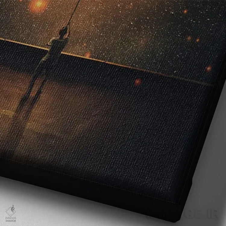 تابلو دکوراتیو صحنه ای سورئال از فردی که ماه را از آسمان شب می دزدد اثر سایکوشدو - نمای نزدیک بافت بوم