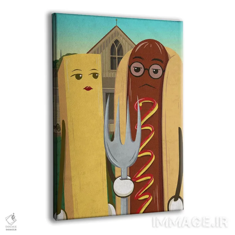 تابلو دکوراتیو هات داگ آمریکایی و سیب زمینی سرخ کرده فرانسوی اثر فایو بای فایو کالکتیو - نمای پرسپکتیو محصول