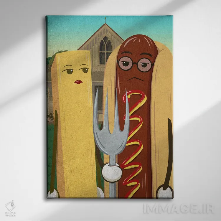 تابلو دکوراتیو هات داگ آمریکایی و سیب زمینی سرخ کرده فرانسوی اثر فایو بای فایو کالکتیو - نمای روبهرو روی دیوار