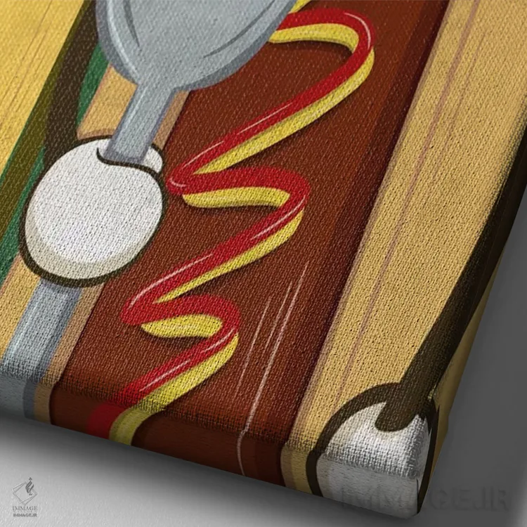 تابلو دکوراتیو هات داگ آمریکایی و سیب زمینی سرخ کرده فرانسوی اثر فایو بای فایو کالکتیو - نمای نزدیک بافت بوم