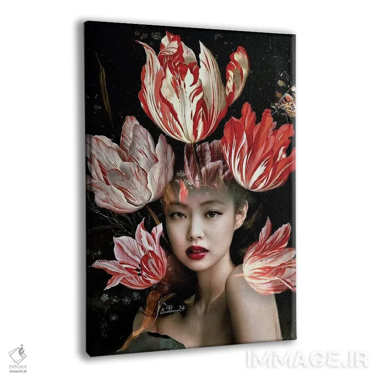 تابلو دکوراتیو دختر نمایش گل لاله اثر دومینیک بادوئل - نمای پرسپکتیو محصول