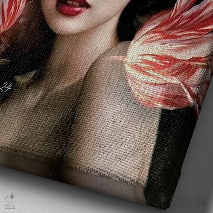 تابلو دکوراتیو دختر نمایش گل لاله اثر دومینیک بادوئل - نمای نزدیک بافت بوم