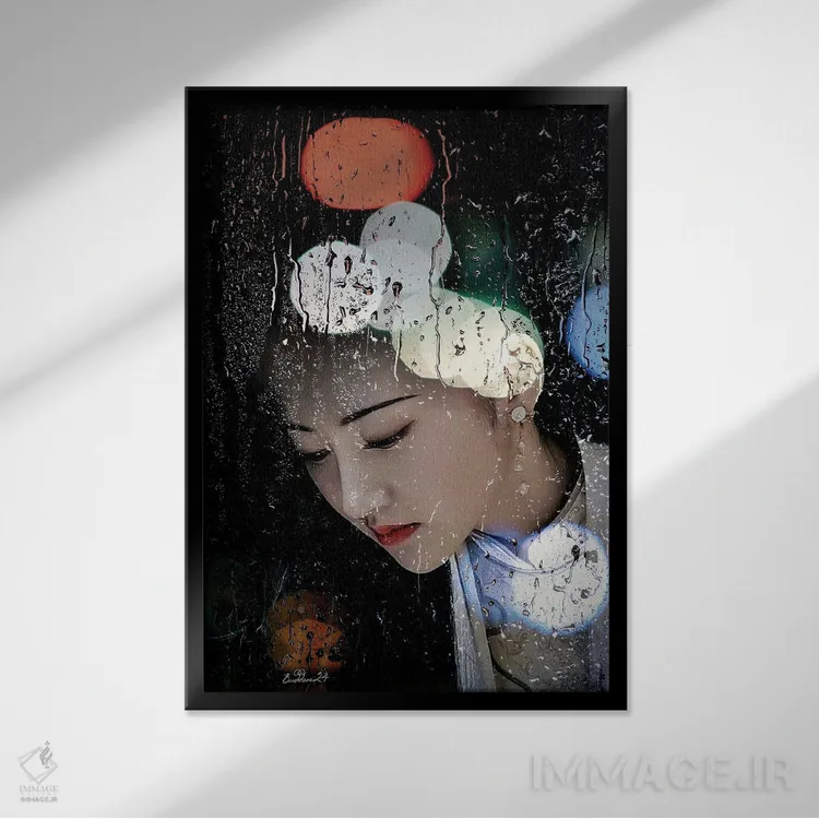 تابلو دکوراتیو چراغ های بارانی اثر دومینیک بادوئل - نمای قابدار مشکی