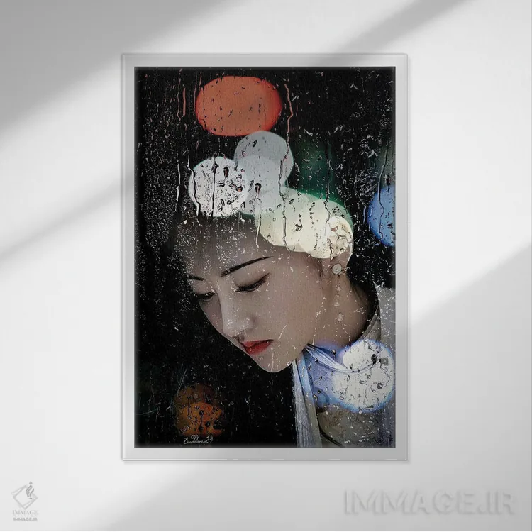 تابلو دکوراتیو چراغ های بارانی اثر دومینیک بادوئل - نمای قابدار سفید