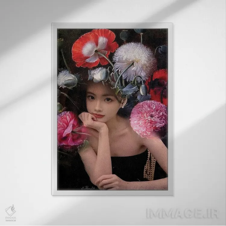 تابلو دکوراتیو دختر پوم پوم اثر دومینیک بادوئل - نمای قابدار سفید