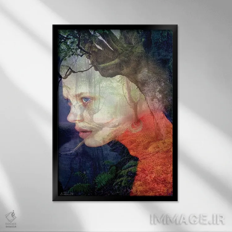 تابلو دکوراتیو حوری نارنجی اثر دومینیک بادوئل - نمای قابدار مشکی