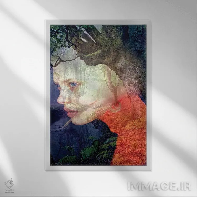 تابلو دکوراتیو حوری نارنجی اثر دومینیک بادوئل - نمای قابدار سفید