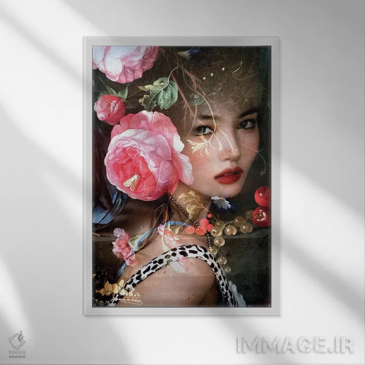 تابلو دکوراتیو بانویی در گلخانه اثر دومینیک بادوئل - نمای قابدار سفید