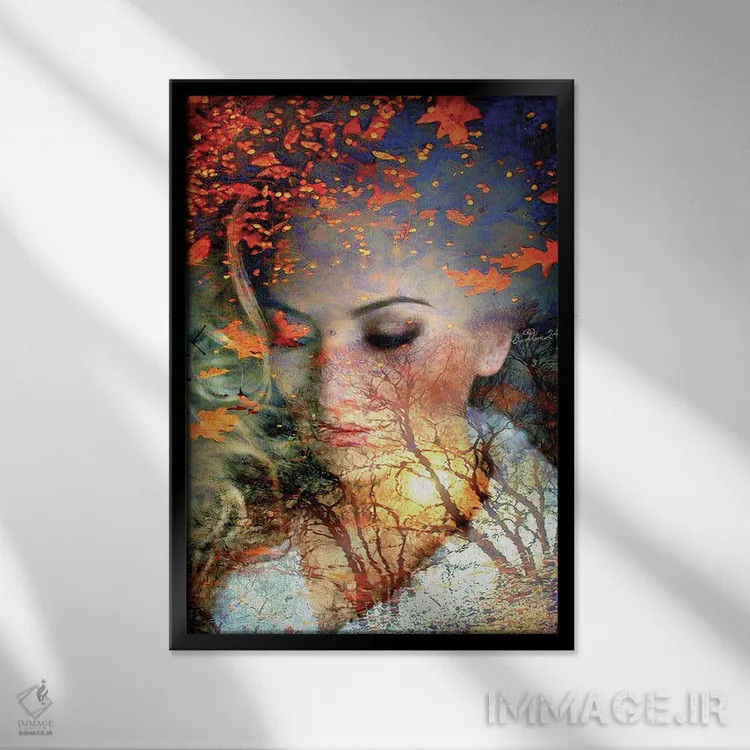 تابلو دکوراتیو حوضچه پاییزی اثر دومینیک بادوئل - نمای قابدار مشکی