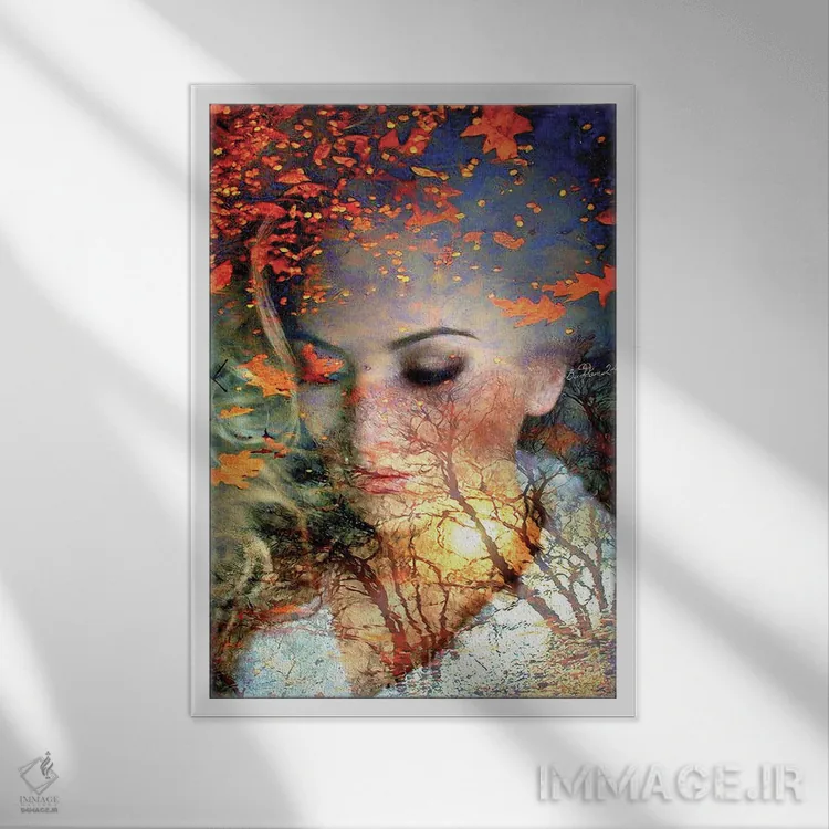 تابلو دکوراتیو حوضچه پاییزی اثر دومینیک بادوئل - نمای قابدار سفید